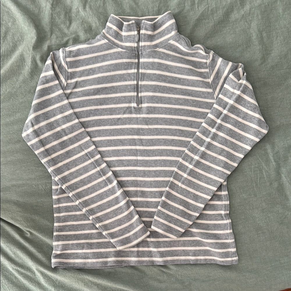 LL Bean 100% Cotton Striped Quarter-Zip